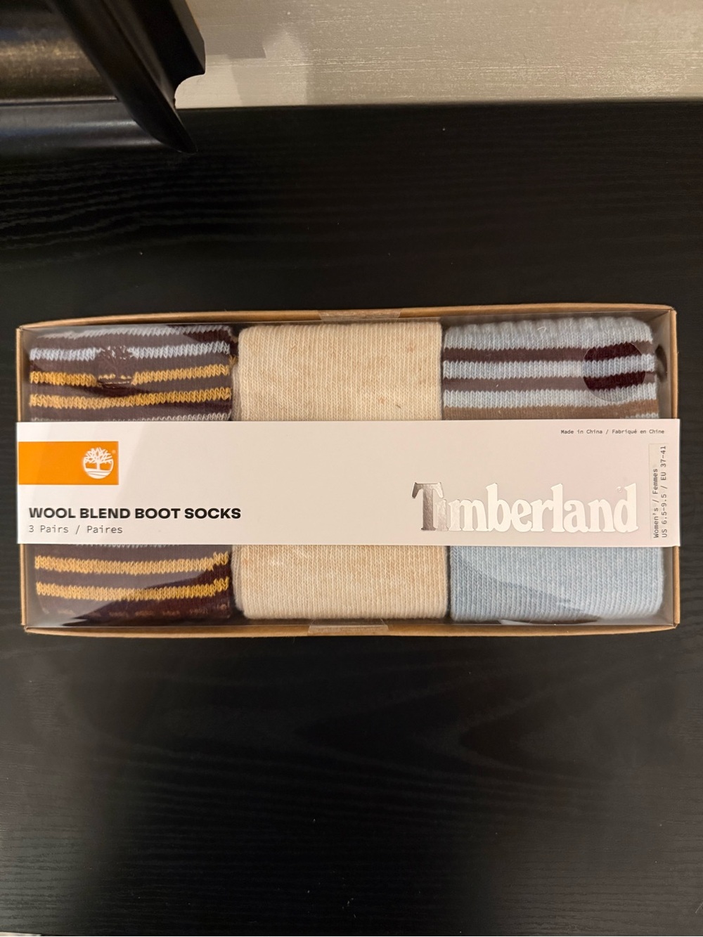 Timberland Men's Wool Blend Boot Socks - Beige/Light Blue/Maroon Stripe - 3 Pack
